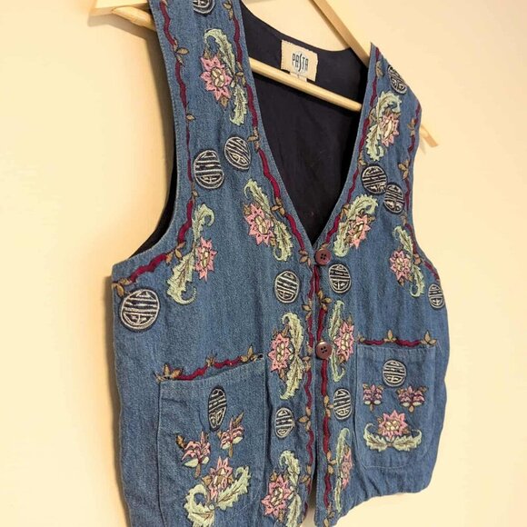 Vintage Denim-Front Button-up Floral Vest - Picture 3 of 3